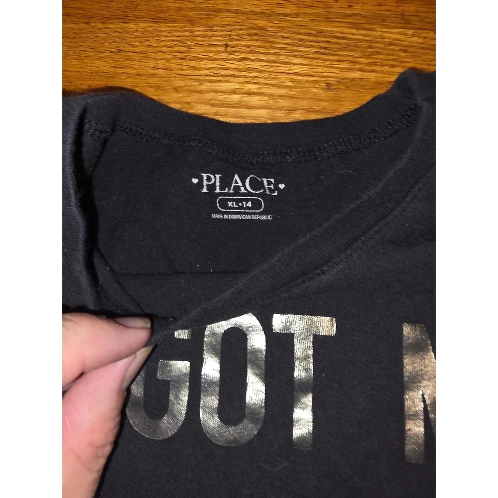 Childrens Place Girls XL 14 Black Silver Foil Drama From My Mama Graphic Shirt